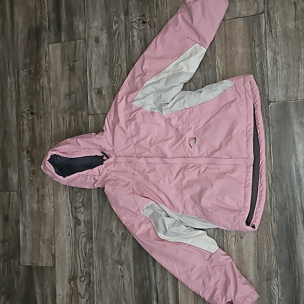 Mobius snow jacket puffer white & pink zip up hooded nylon outdoor y2k i0